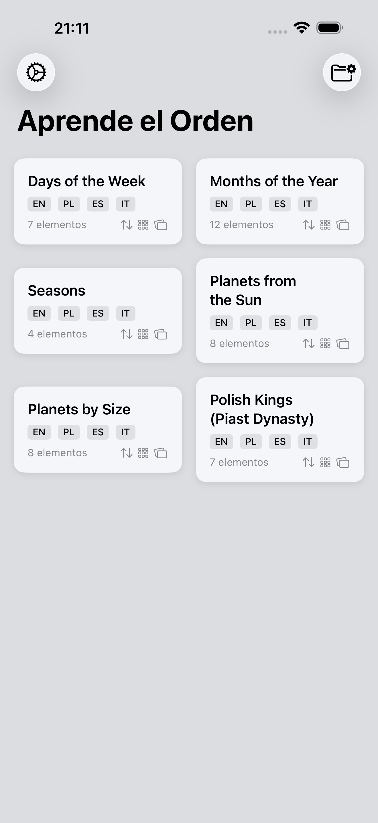 Ordo! Pantalla principal