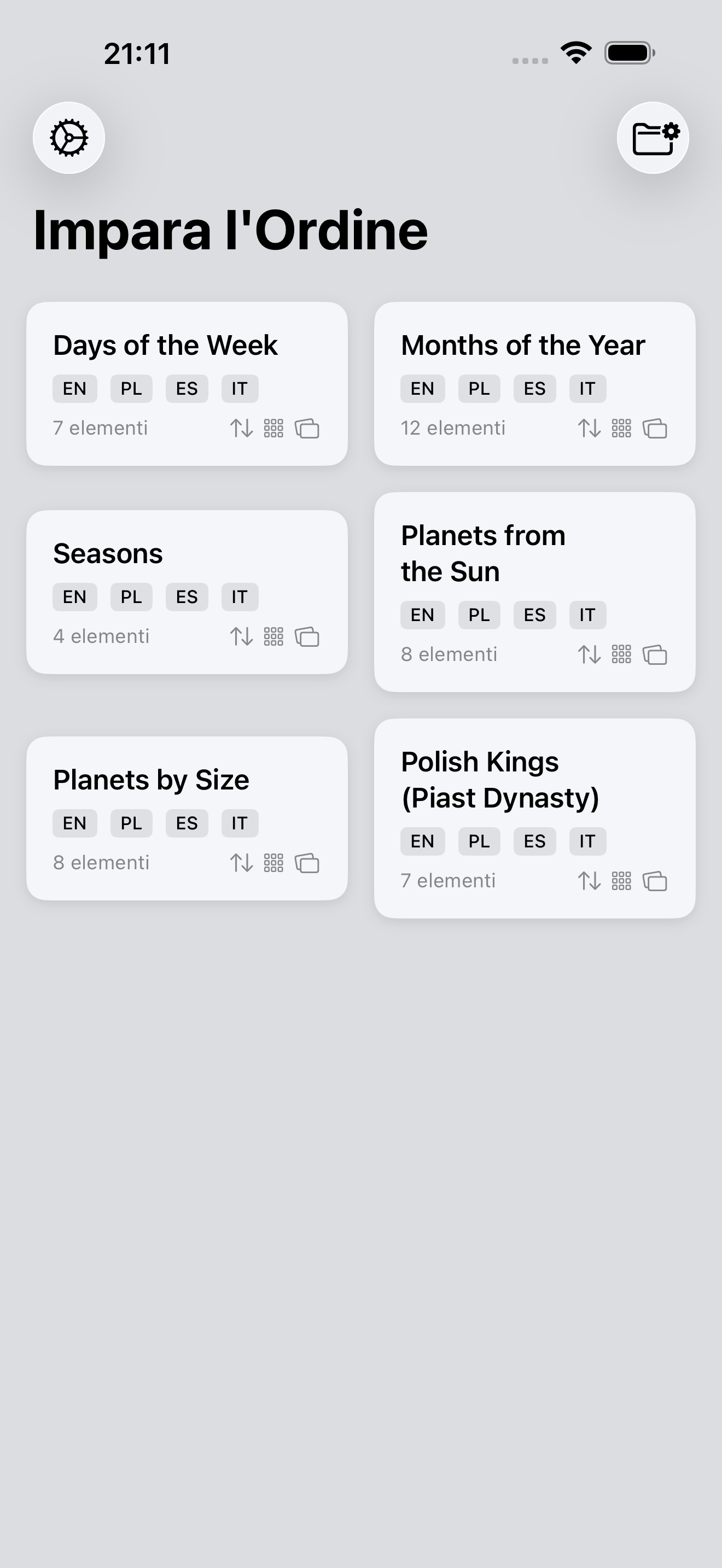 Ordo! Schermata principale